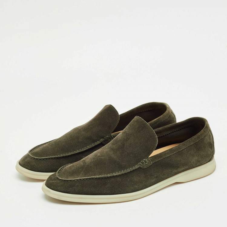 Pre Owned Loro Piana Green Suede Summer Walk Slip On Loafers Size 47