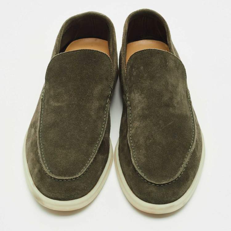 Pre Owned Loro Piana Green Suede Summer Walk Slip On Loafers Size 47
