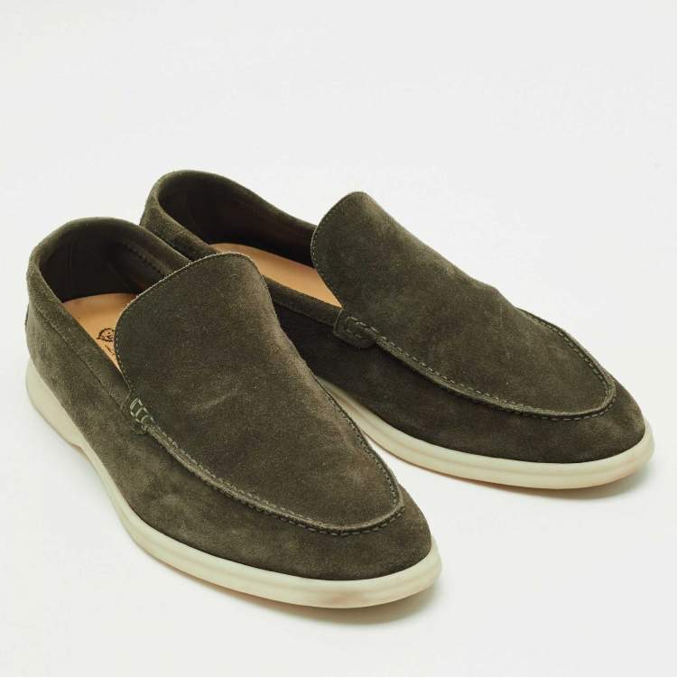 Pre Owned Loro Piana Green Suede Summer Walk Slip On Loafers Size 47