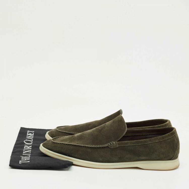 Pre Owned Loro Piana Green Suede Summer Walk Slip On Loafers Size 47
