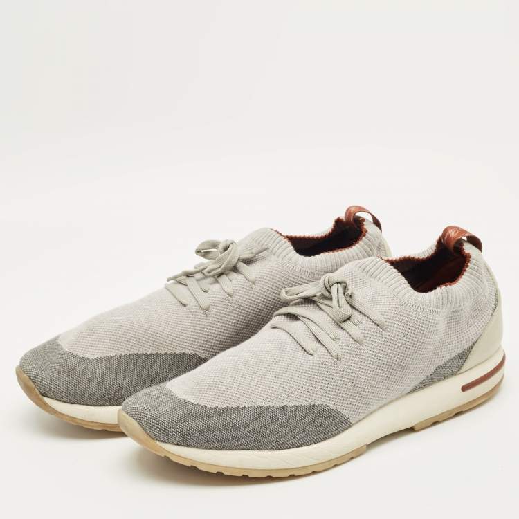 Pre Owned Loro Piana Grey Knit Fabric 360 LP Flexy Walk Sneakers Size 43