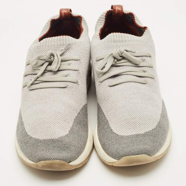Pre Owned Loro Piana Grey Knit Fabric 360 LP Flexy Walk Sneakers Size 43