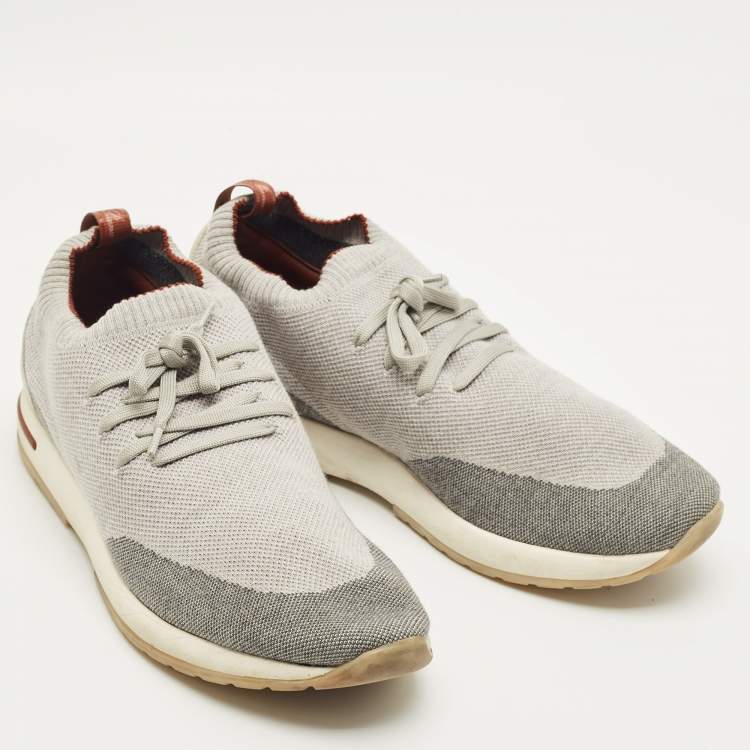Pre Owned Loro Piana Grey Knit Fabric 360 LP Flexy Walk Sneakers Size 43