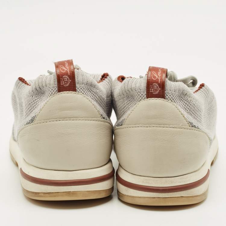 Pre Owned Loro Piana Grey Knit Fabric 360 LP Flexy Walk Sneakers Size 43