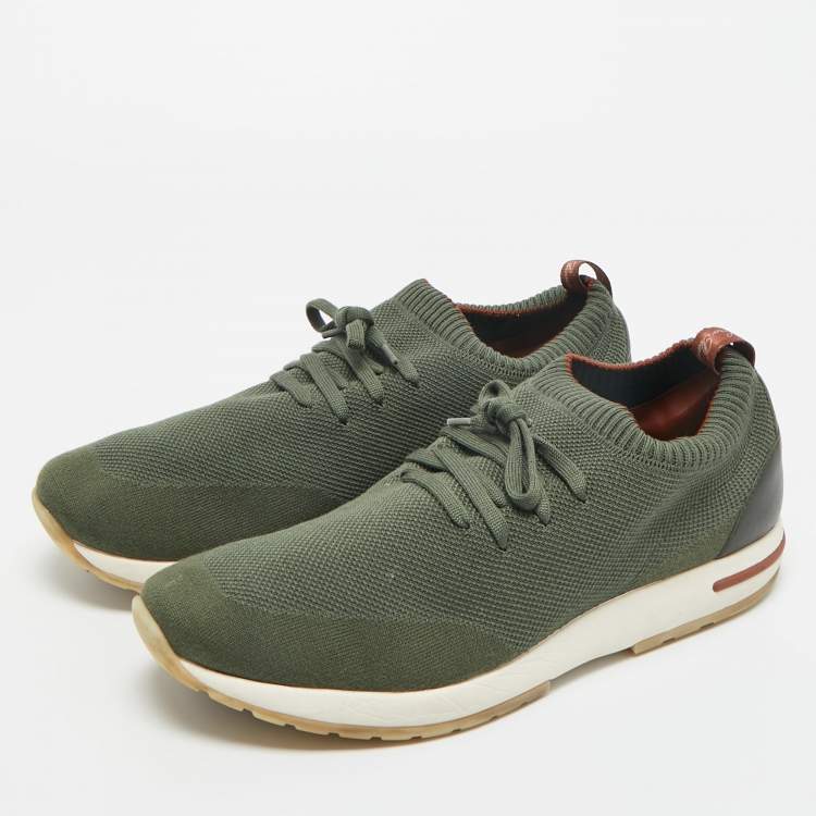 Pre Owned Loro Piana Green Knit Fabric 360 LP Flexy Walk Sneakers Size 43