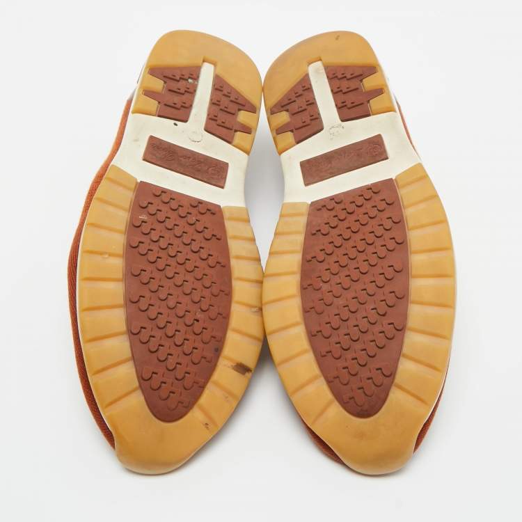 Pre Owned Loro Piana Brown Knit Fabric 360 LP Flexy Walk Low Top Sneakers Size 43