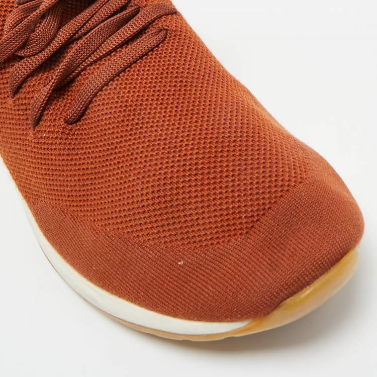 Pre Owned Loro Piana Brown Knit Fabric 360 LP Flexy Walk Low Top Sneakers Size 43