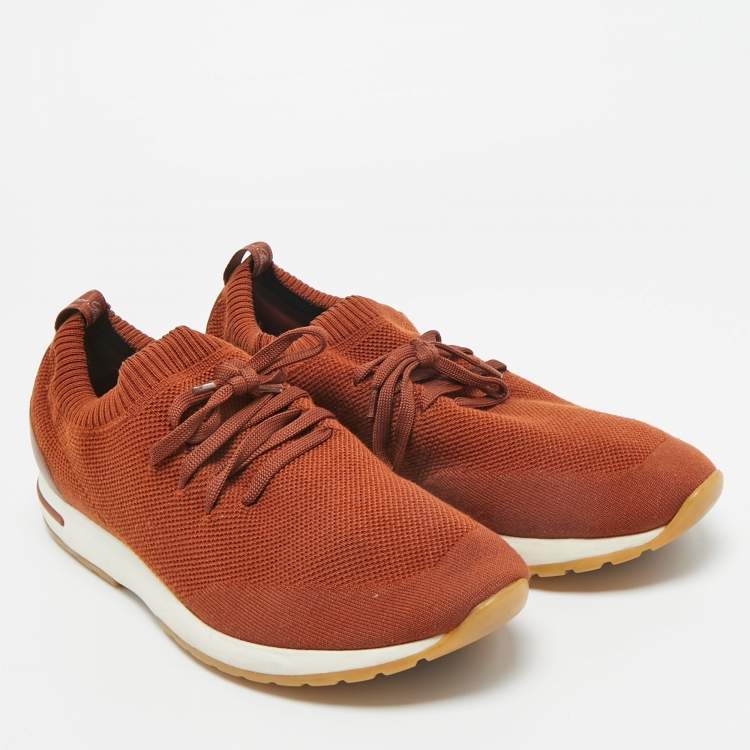 Pre Owned Loro Piana Brown Knit Fabric 360 LP Flexy Walk Low Top Sneakers Size 43
