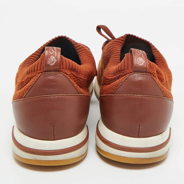 Pre Owned Loro Piana Brown Knit Fabric 360 LP Flexy Walk Low Top Sneakers Size 43