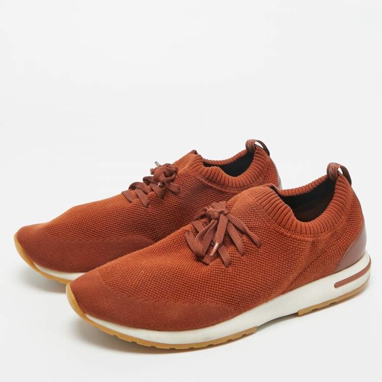 Pre Owned Loro Piana Brown Knit Fabric 360 LP Flexy Walk Low Top Sneakers Size 43