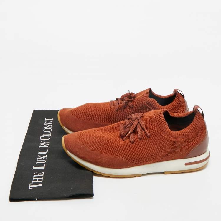 Pre Owned Loro Piana Brown Knit Fabric 360 LP Flexy Walk Low Top Sneakers Size 43