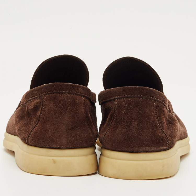 Pre Owned Loro Piana Dark Brown Suede Summer Charms Walk Loafers Size 40.5