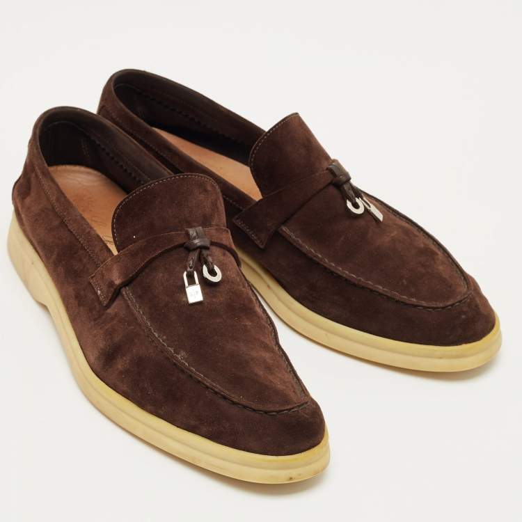 Pre Owned Loro Piana Dark Brown Suede Summer Charms Walk Loafers Size 40.5
