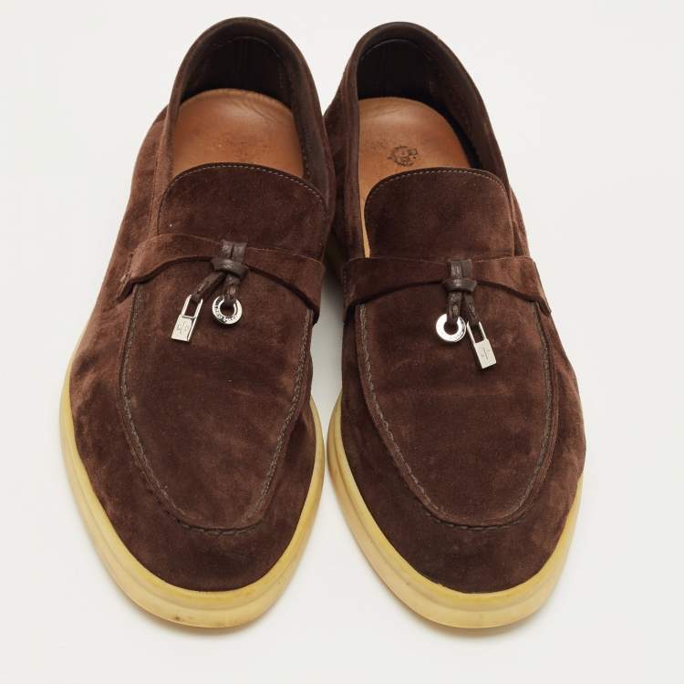 Pre Owned Loro Piana Dark Brown Suede Summer Charms Walk Loafers Size 40.5