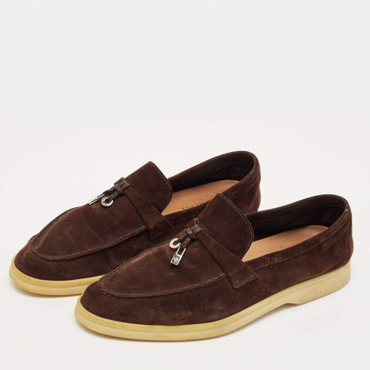 Pre Owned Loro Piana Dark Brown Suede Summer Charms Walk Loafers Size 40.5