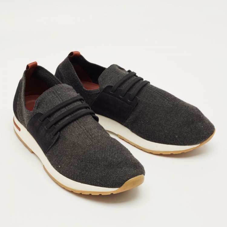Pre Owned Loro Piana Grey Knit Fabric 360 LP Flexy Walk Lace Up Sneakers Size 44
