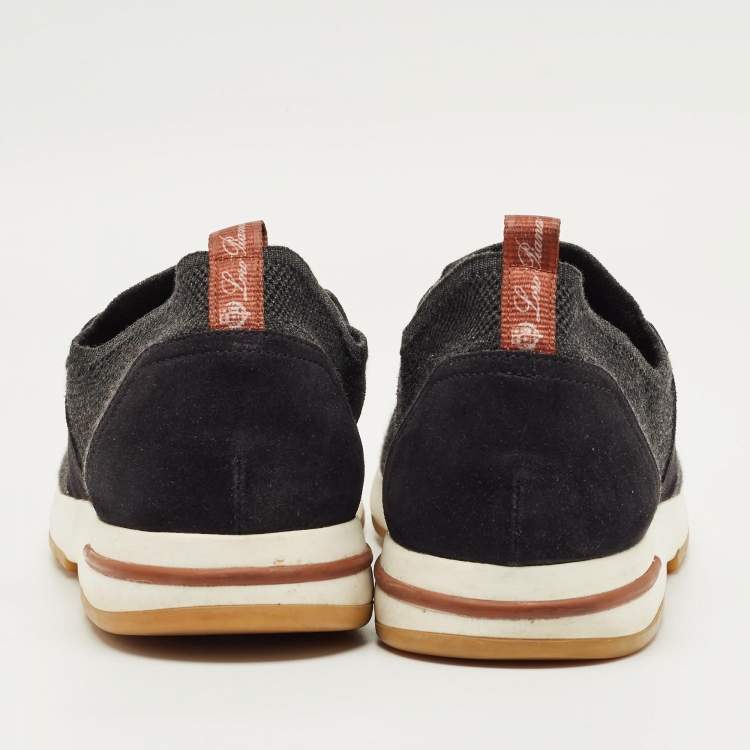 Pre Owned Loro Piana Grey Knit Fabric 360 LP Flexy Walk Lace Up Sneakers Size 44