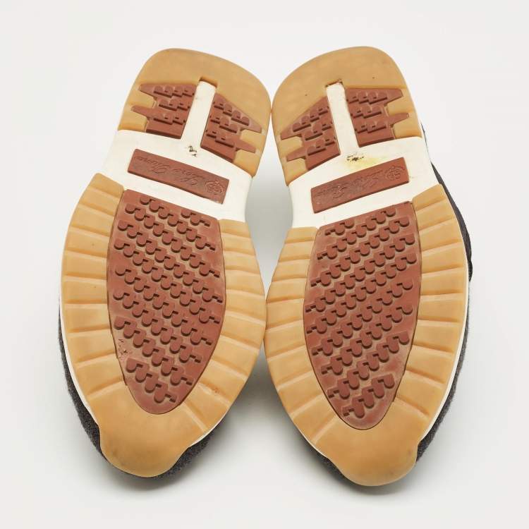 Pre Owned Loro Piana Grey Knit Fabric 360 LP Flexy Walk Lace Up Sneakers Size 44