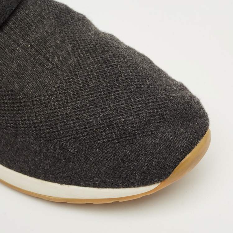 Pre Owned Loro Piana Grey Knit Fabric 360 LP Flexy Walk Lace Up Sneakers Size 44