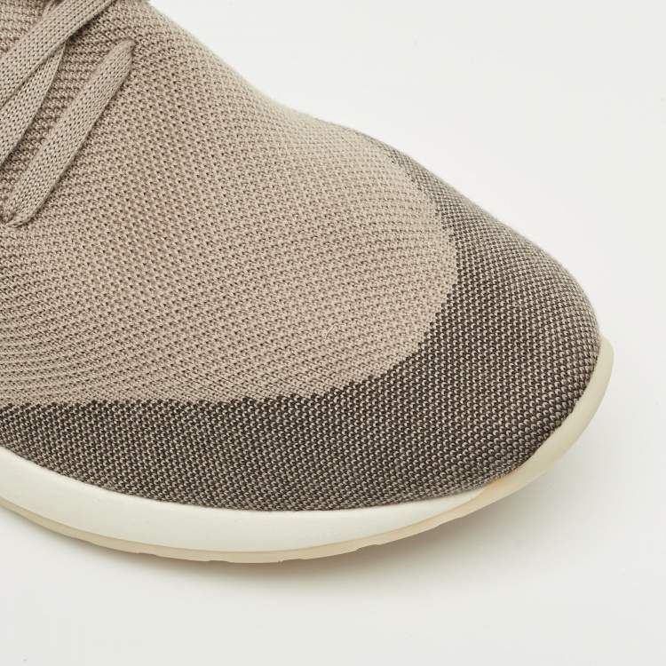 Pre Owned Loro Piana Brown/Grey Knit Fabric and Leather 360 LP Flexy Walk Sneakers Size 42