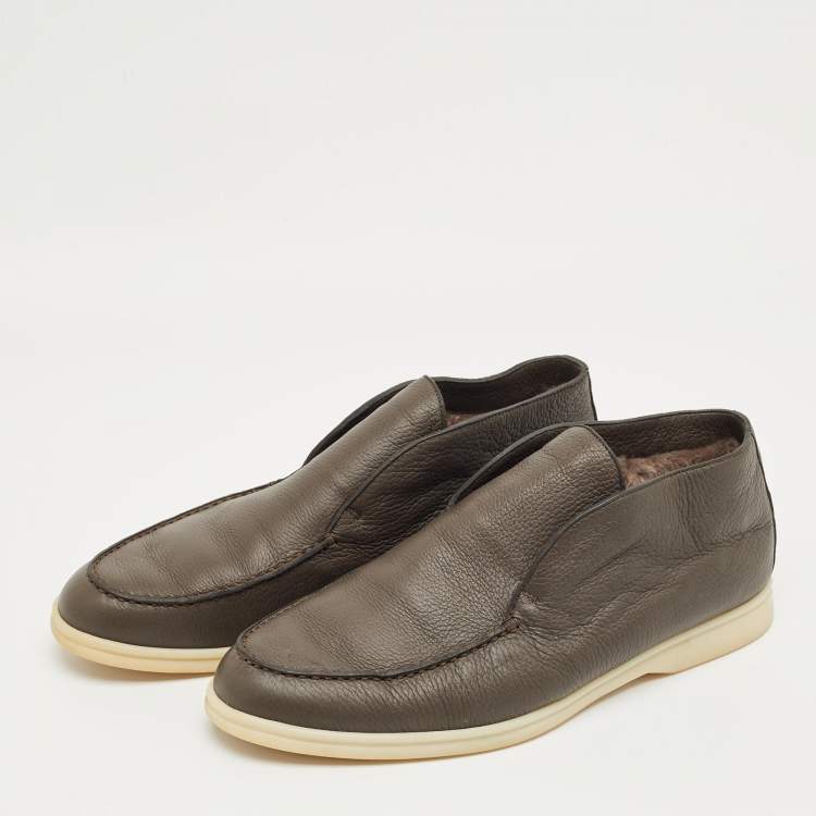 Pre Owned Loro Piana Dark Brown Leather Open Walk Ankle Boots Size 42