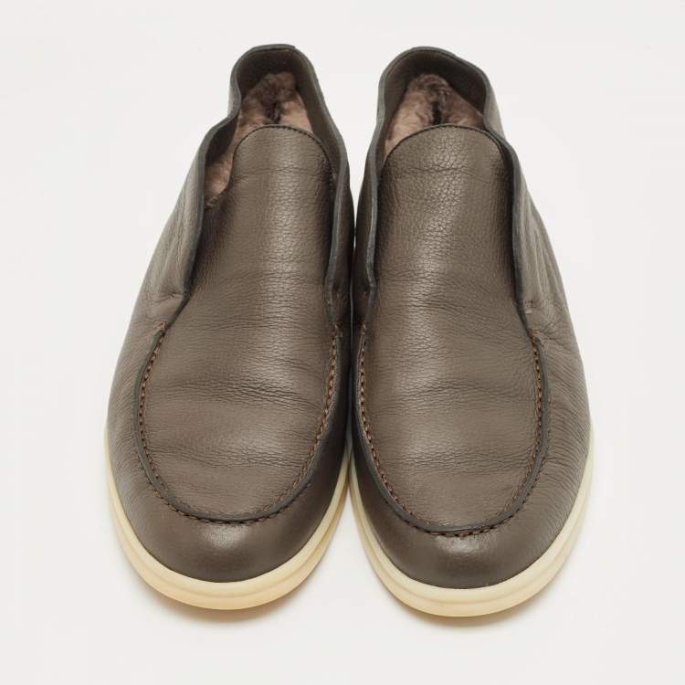 Pre Owned Loro Piana Dark Brown Leather Open Walk Ankle Boots Size 42