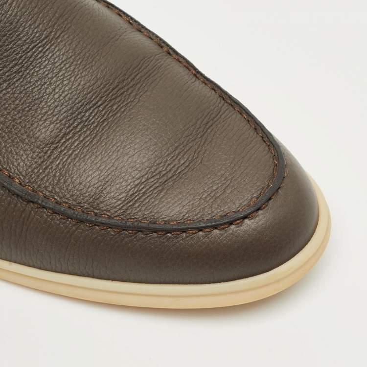 Pre Owned Loro Piana Dark Brown Leather Open Walk Ankle Boots Size 42