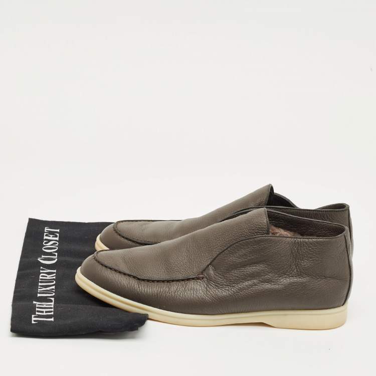 Pre Owned Loro Piana Dark Brown Leather Open Walk Ankle Boots Size 42