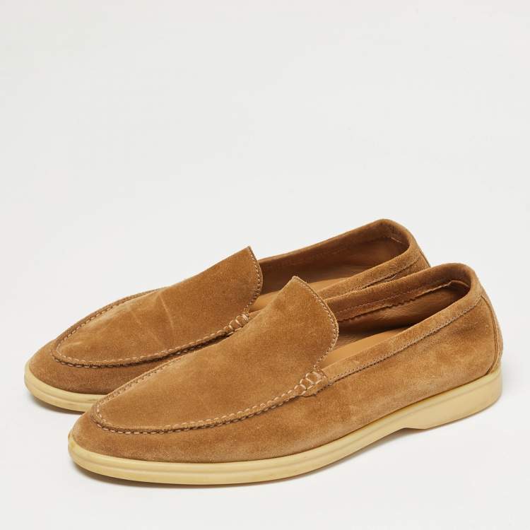 Pre Owned Loro Piana Light Brown Suede Summer Walk Slip On Loafers Size 42