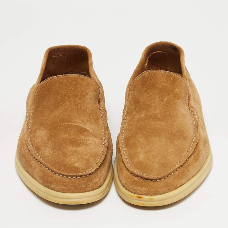 Pre Owned Loro Piana Light Brown Suede Summer Walk Slip On Loafers Size 42