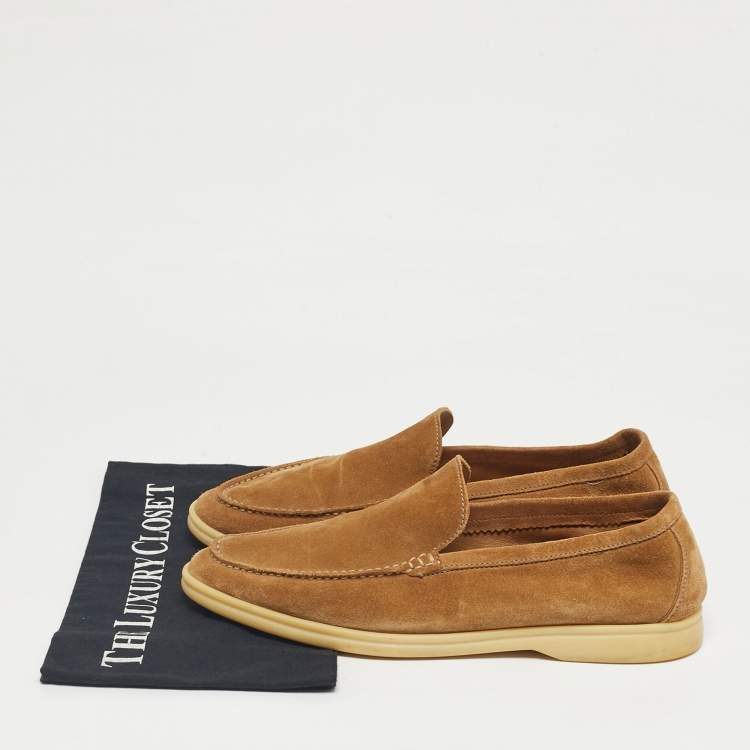 Pre Owned Loro Piana Light Brown Suede Summer Walk Slip On Loafers Size 42