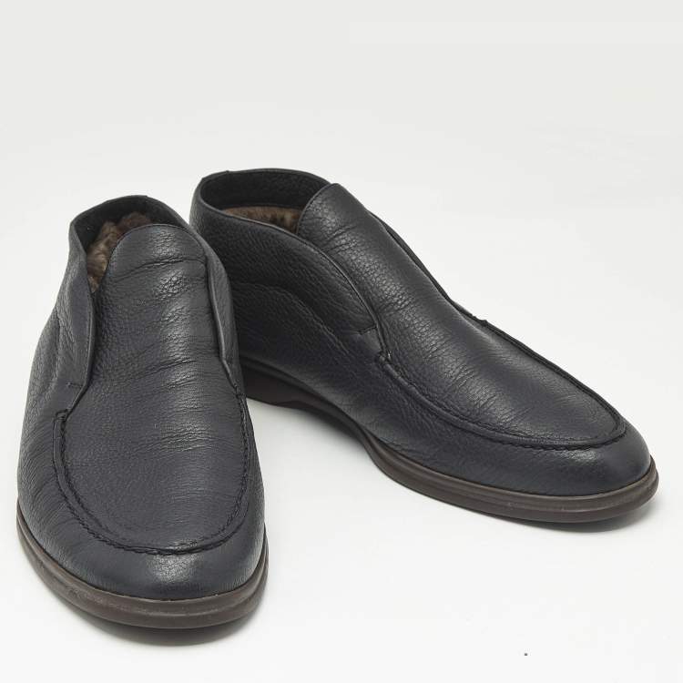 Pre Owned Loro Piana Black Leather Open Walk Ankle Boots Size 42