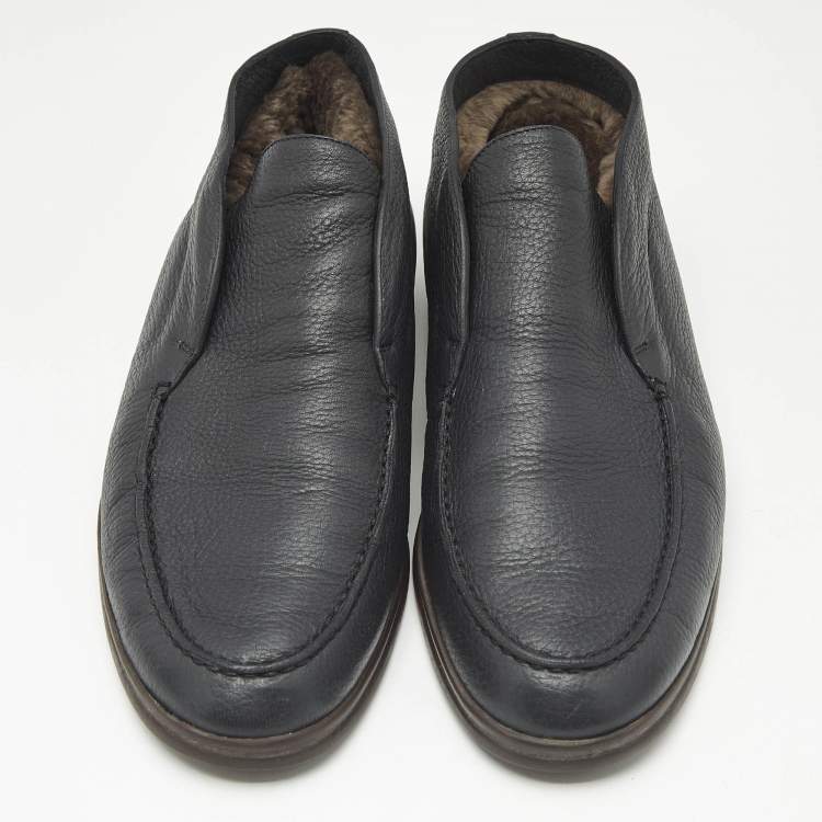 Pre Owned Loro Piana Black Leather Open Walk Ankle Boots Size 42