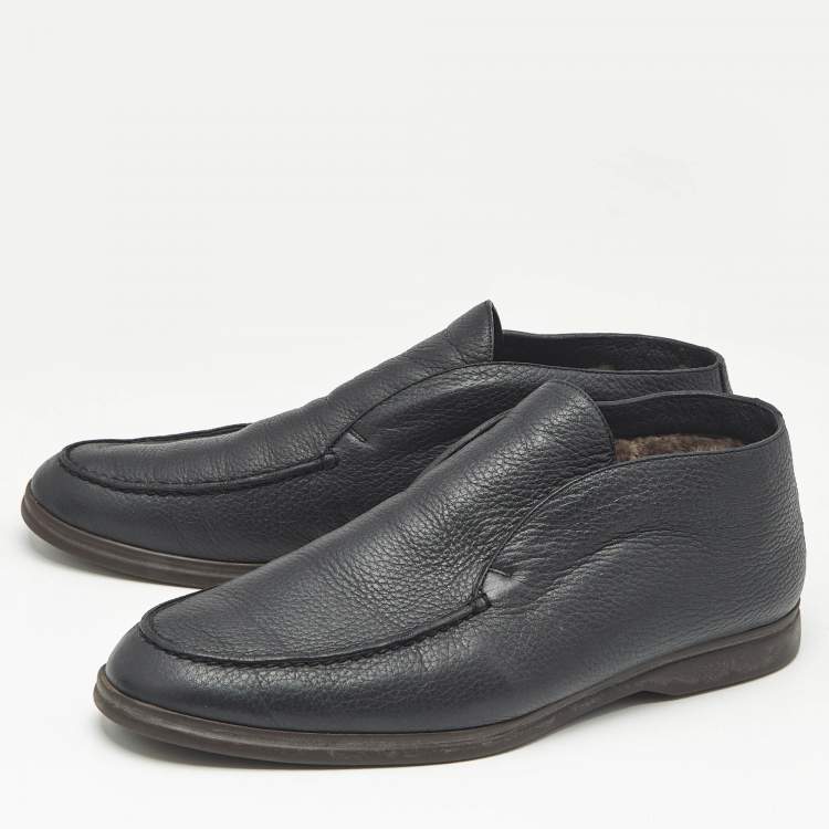 Pre Owned Loro Piana Black Leather Open Walk Ankle Boots Size 42