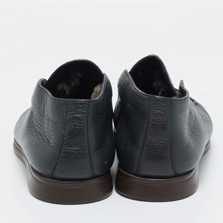 Pre Owned Loro Piana Black Leather Open Walk Ankle Boots Size 42