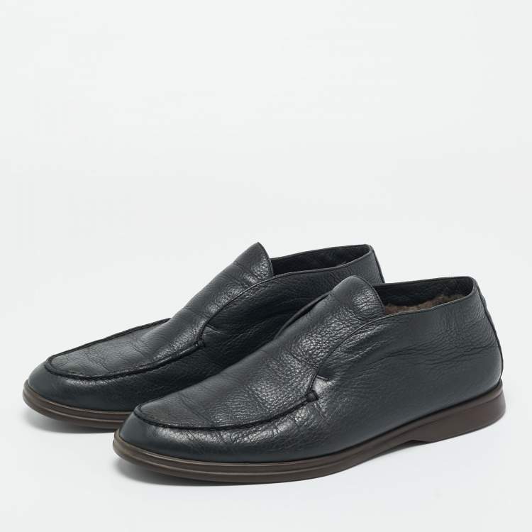 Pre Owned Loro Piana Black Leather Open Walk Ankle Boots Size 42