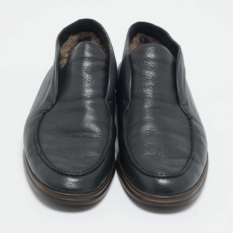 Pre Owned Loro Piana Black Leather Open Walk Ankle Boots Size 42