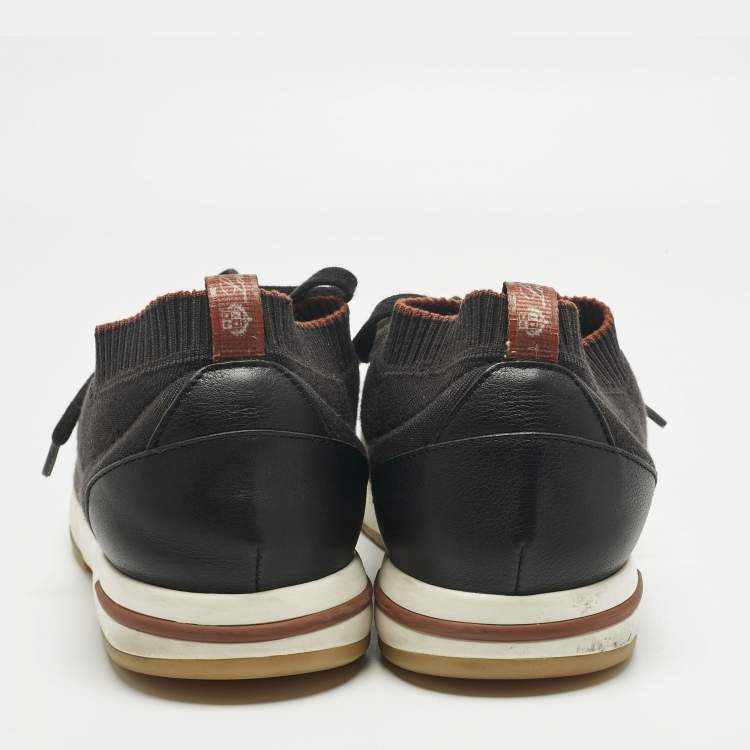 Pre Owned Loro Piana Grey Knit Fabric and Leather 360 Flexy Walker Slip On Sneakers Size 42