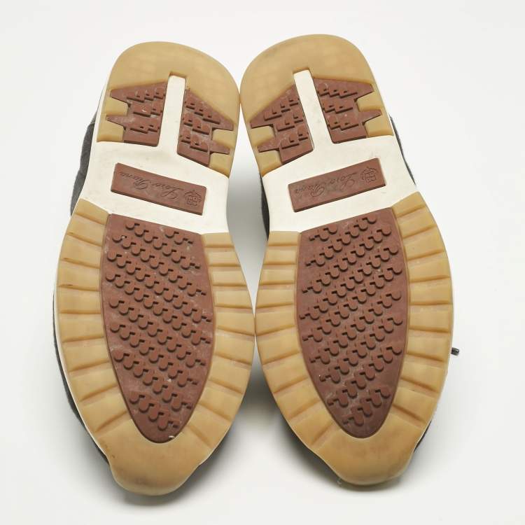 Pre Owned Loro Piana Grey Knit Fabric and Leather 360 Flexy Walker Slip On Sneakers Size 42