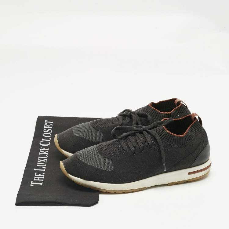 Pre Owned Loro Piana Grey Knit Fabric and Leather 360 Flexy Walker Slip On Sneakers Size 42