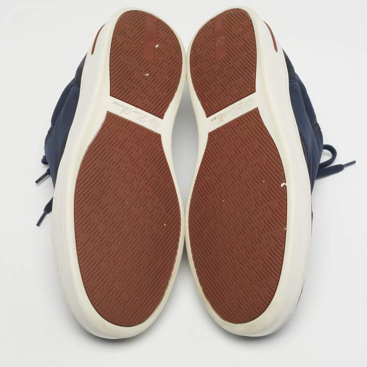 Pre Owned Loro Piana Navy Blue Neoprene and Suede 360 LP Flexy Walk Lace Up Sneakers Size 43