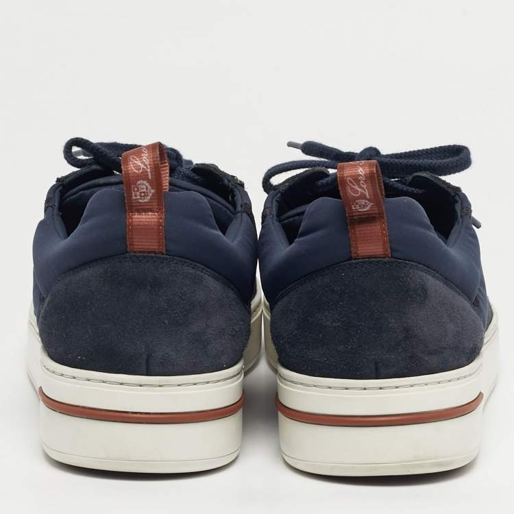 Pre Owned Loro Piana Navy Blue Neoprene and Suede 360 LP Flexy Walk Lace Up Sneakers Size 43