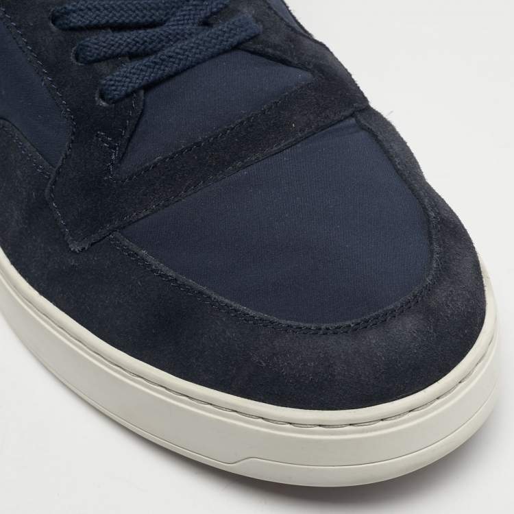 Pre Owned Loro Piana Navy Blue Neoprene and Suede 360 LP Flexy Walk Lace Up Sneakers Size 43