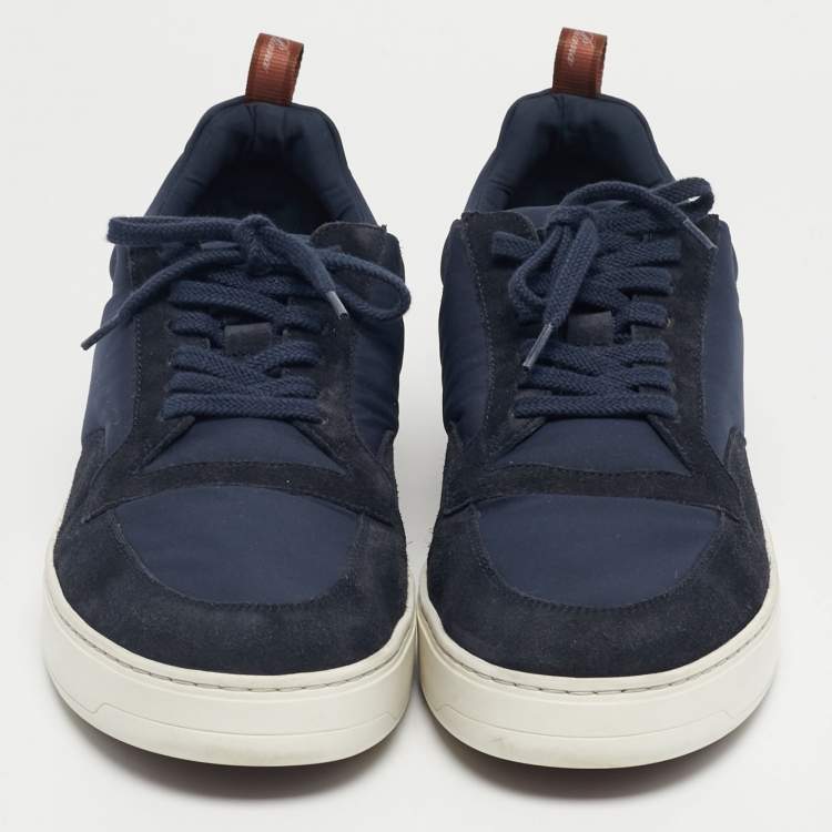 Pre Owned Loro Piana Navy Blue Neoprene and Suede 360 LP Flexy Walk Lace Up Sneakers Size 43