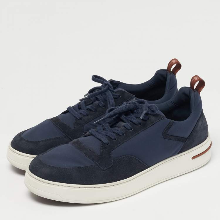 Pre Owned Loro Piana Navy Blue Neoprene and Suede 360 LP Flexy Walk Lace Up Sneakers Size 43