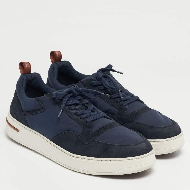 Pre Owned Loro Piana Navy Blue Neoprene and Suede 360 LP Flexy Walk Lace Up Sneakers Size 43