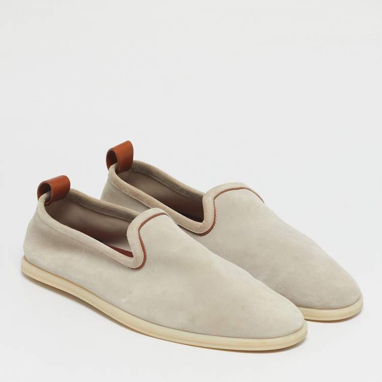 Pre Owned Loro Piana Beige Leather and Suede Venice walk Loafers Size 43