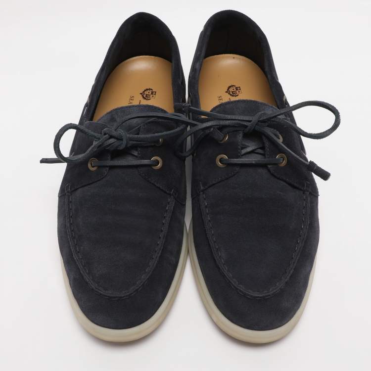 Pre Owned Loro Piana Blue Suede Sea Sail Loafers Size 41.5