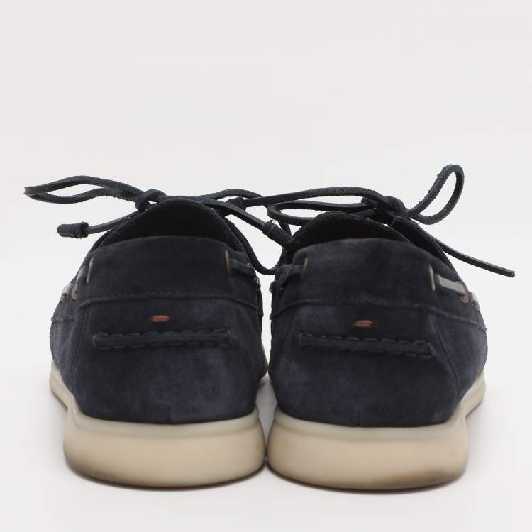 Pre Owned Loro Piana Blue Suede Sea Sail Loafers Size 41.5