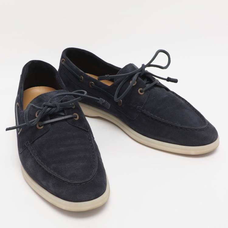Pre Owned Loro Piana Blue Suede Sea Sail Loafers Size 41.5